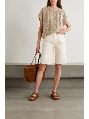 BRUNELLO CUCINELLI Sequin-embellished cable-knit cashmere and silk-blend tank