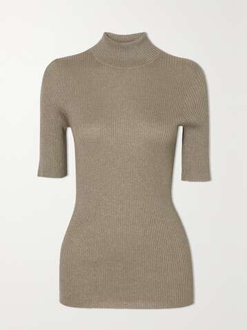 BRUNELLO CUCINELLI Metallic ribbed cashmere-blend top