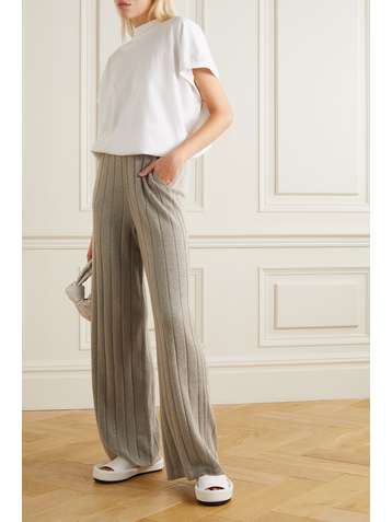 LORO PIANA Ribbed cashmere wide-leg pants