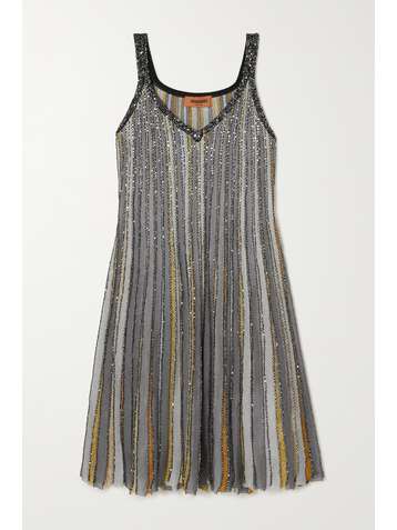 MISSONI Sequin-embellished metallic crochet-knit mini dress