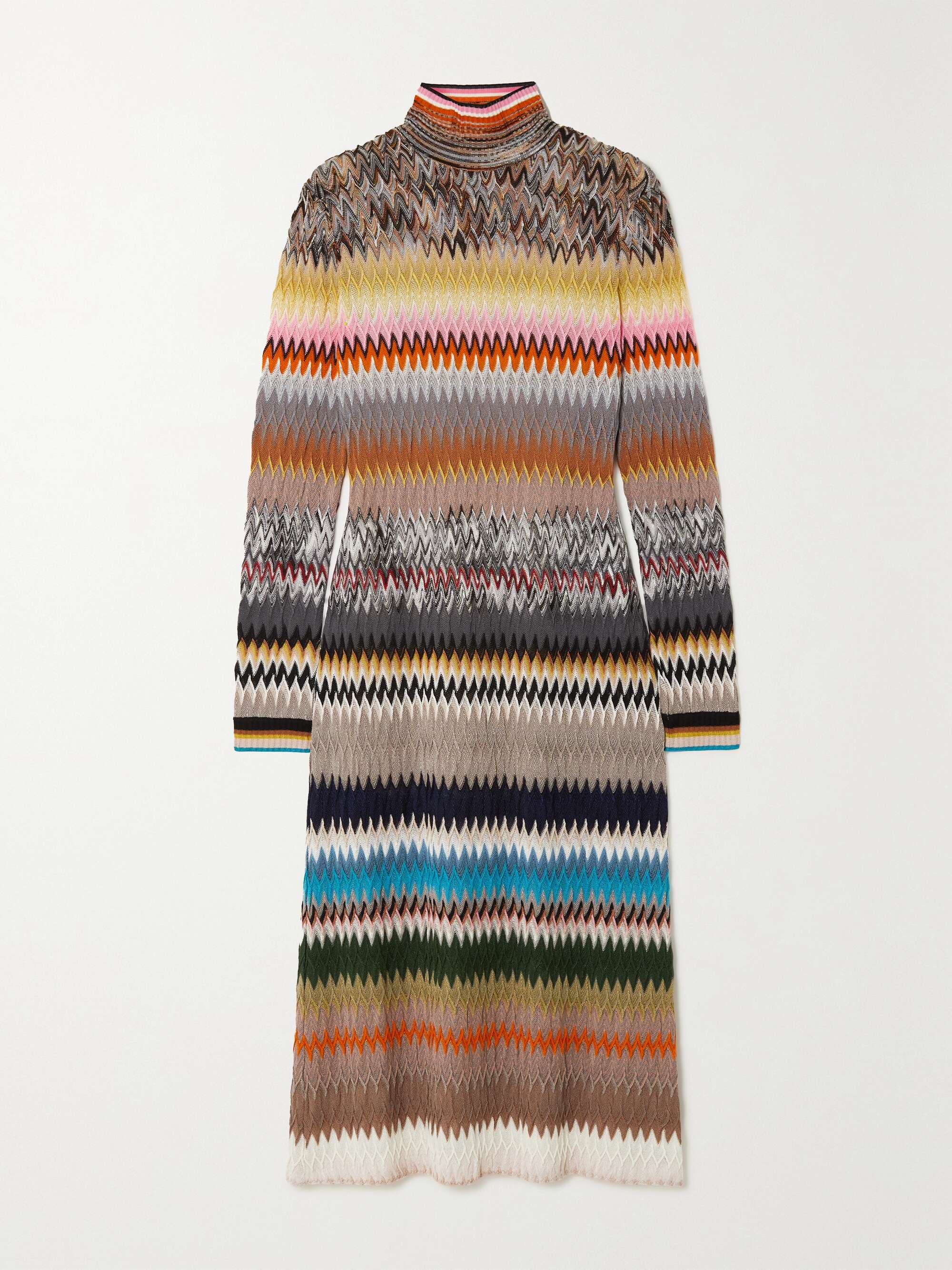 MISSONI Striped crochet-knit turtleneck midi dress | NET-A-PORTER