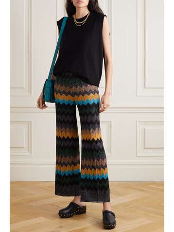 MISSONI Striped metallic ribbed crochet-knit wide-leg pants