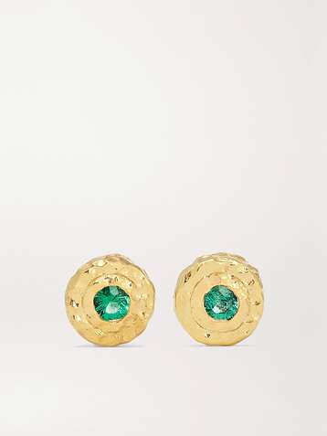 OCTAVIA ELIZABETH Boucles d'oreilles en or 18 carats (750/1000) recyclé et émeraudes Nesting Gem - NET SUSTAIN