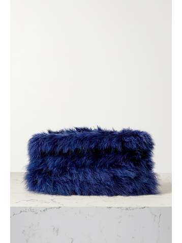 DRIES VAN NOTEN Velvet-trimmed feather-embellished satin clutch