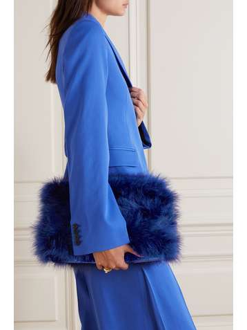 DRIES VAN NOTEN Velvet-trimmed feather-embellished satin clutch