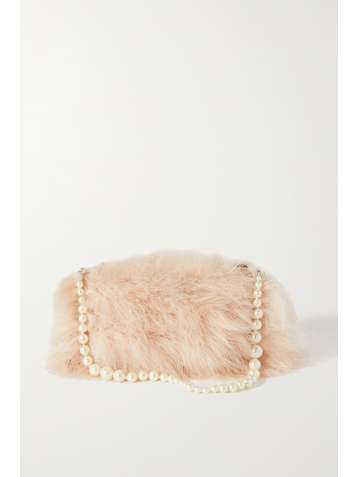 DRIES VAN NOTEN Velvet-trimmed feather-embellished satin clutch