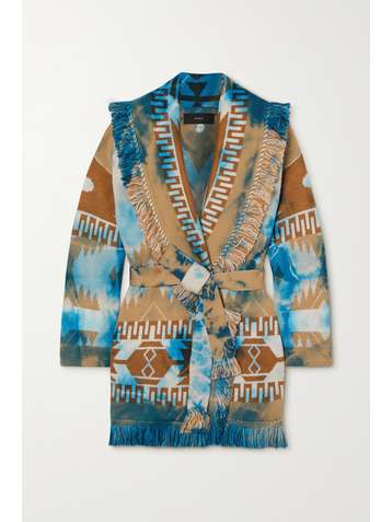 ALANUI Puerto Natales belted fringed tie-dyed jacquard-knit wool cardigan