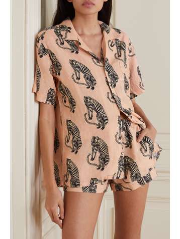DESMOND & DEMPSEY Cuban Pyjama aus bedrucktem Leinen