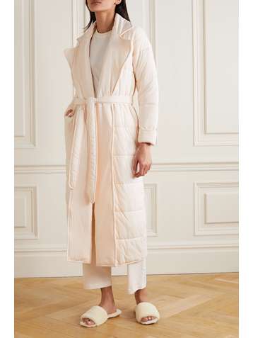 SKIN + NET SUSTAIN Sonya Set aus Morgenmantel und Schlafmaske aus gestepptem Baumwoll-Jersey