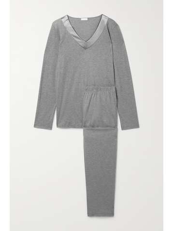 HANRO Jade Pyjama aus Jersey aus einer Baumwoll-Modalmischung mit Satinbesatz