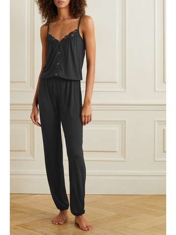 EBERJEY Naya Jumpsuit aus Stretch-Modal mit Spitzenbesätzen