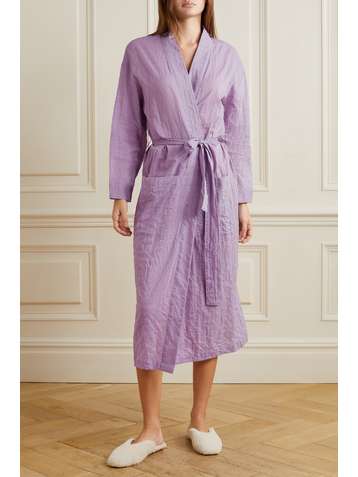 POUR LES FEMMES Morgenmantel aus Voile aus einer Biobaumwollmischung in Knitteroptik