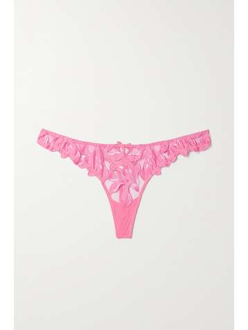 FLEUR DU MAL Lily satin-trimmed embroidered stretch-tulle thong