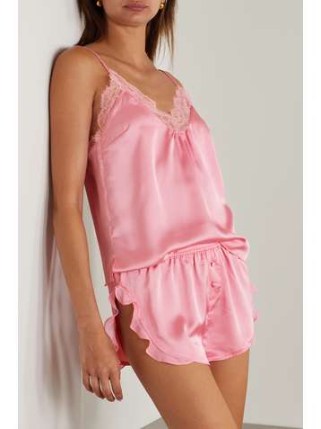 LOVE STORIES Mae Shorts aus recyceltem Satin und Chiffon mit Rüschen
