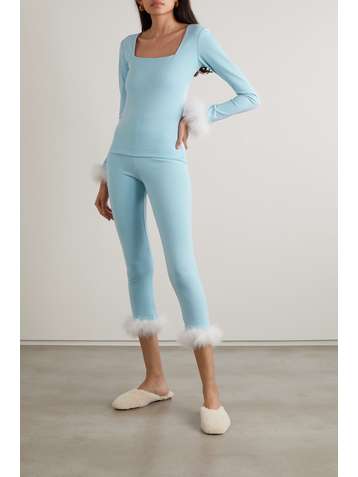 SLEEPER Haut et legging en jersey recyclé à finitions en plumes The Weekend Chic