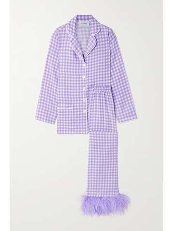 SLEEPER Pyjama aus Crêpe de Chine mit Gingham-Karo und Federn