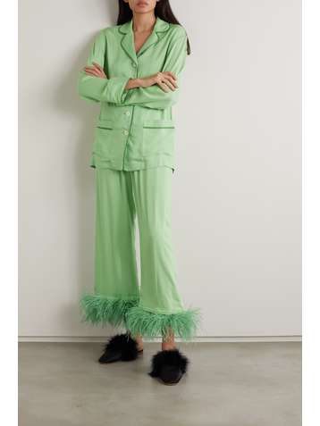 SLEEPER Pyjama aus Crêpe de Chine mit Federn