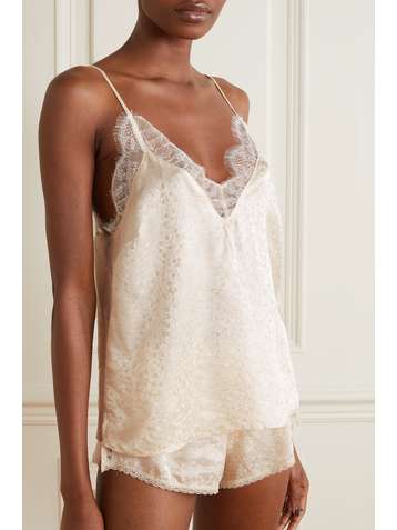 LOVE STORIES Apollo Pyjama-Shorts aus glänzendem Jacquard mit Spitzenbesätzen