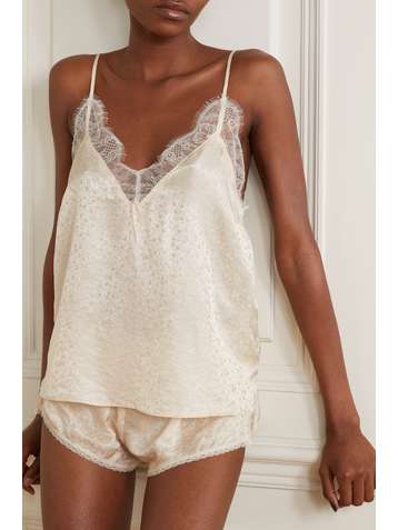 LOVE STORIES Camelia Top aus glänzendem Jacquard mit Spitzenbesatz