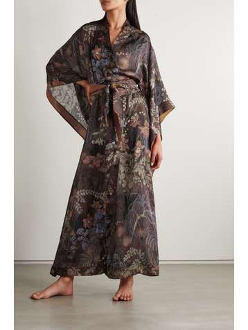 CARINE GILSON Morgenmantel aus Seidensatin mit Blumenprint