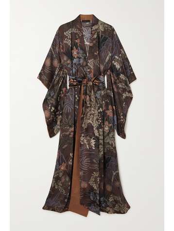 CARINE GILSON Morgenmantel aus Seidensatin mit Blumenprint