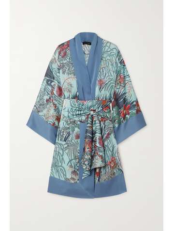 CARINE GILSON Morgenmantel aus Seidensatin mit Blumenprint und Bindegürtel