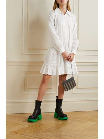 MOLLY GODDARD Clover shirred cotton-blend poplin shirt dress