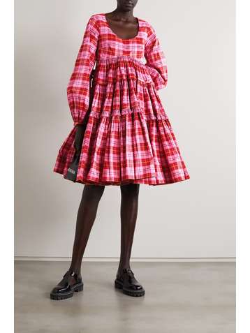 MOLLY GODDARD Kwame tiered ruffled tartan cotton-blend mini dress