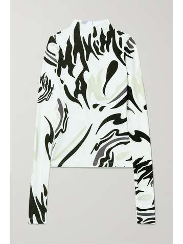 MAXIMILIAN Printed stretch-jersey turtleneck top