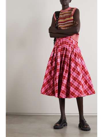 MOLLY GODDARD Henri pleated tartan cotton-blend midi skirt