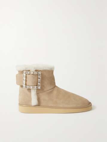 ROGER VIVIER Winter Viv crystal-embellished shearling-lined suede ankle boots