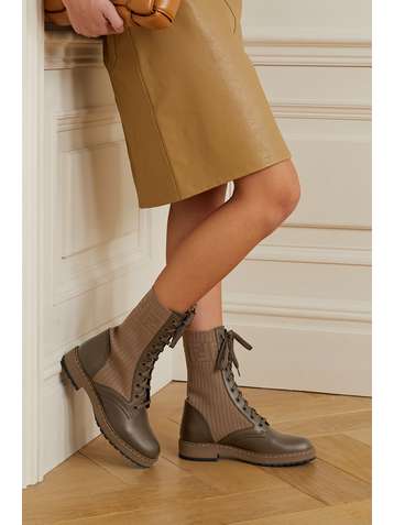 FENDI Bottines en mailles stretch côtelées et en cuir Rockoko