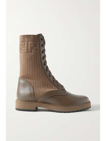 FENDI Bottines en mailles stretch côtelées et en cuir Rockoko
