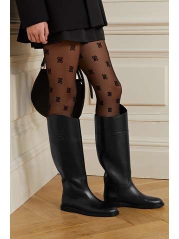 FENDI Karligraphy logo-embossed leather knee boots