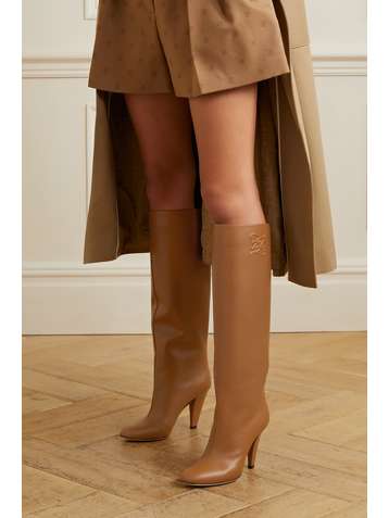 FENDI Karligraphy logo-embossed leather knee boots