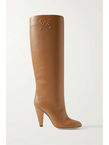 FENDI Karligraphy logo-embossed leather knee boots