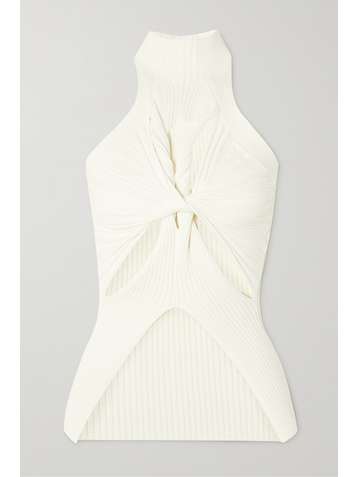 DION LEE Cutout twist-front ribbed cotton-blend tank