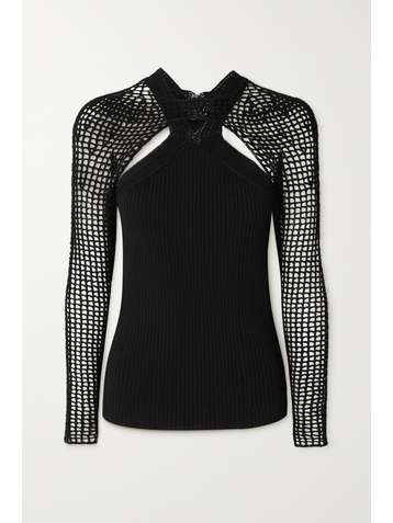 DION LEE Layered ribbed-knit and crocheted top