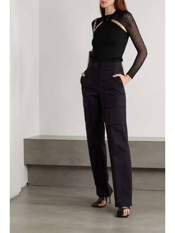 DION LEE Layered ribbed-knit and crocheted top
