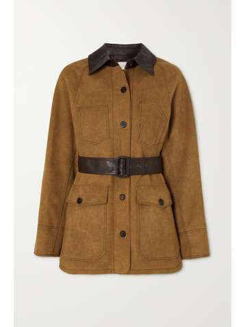 LVIR Belted faux leather-trimmed faux suede jacket