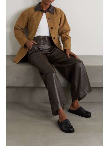 LVIR Belted faux leather-trimmed faux suede jacket