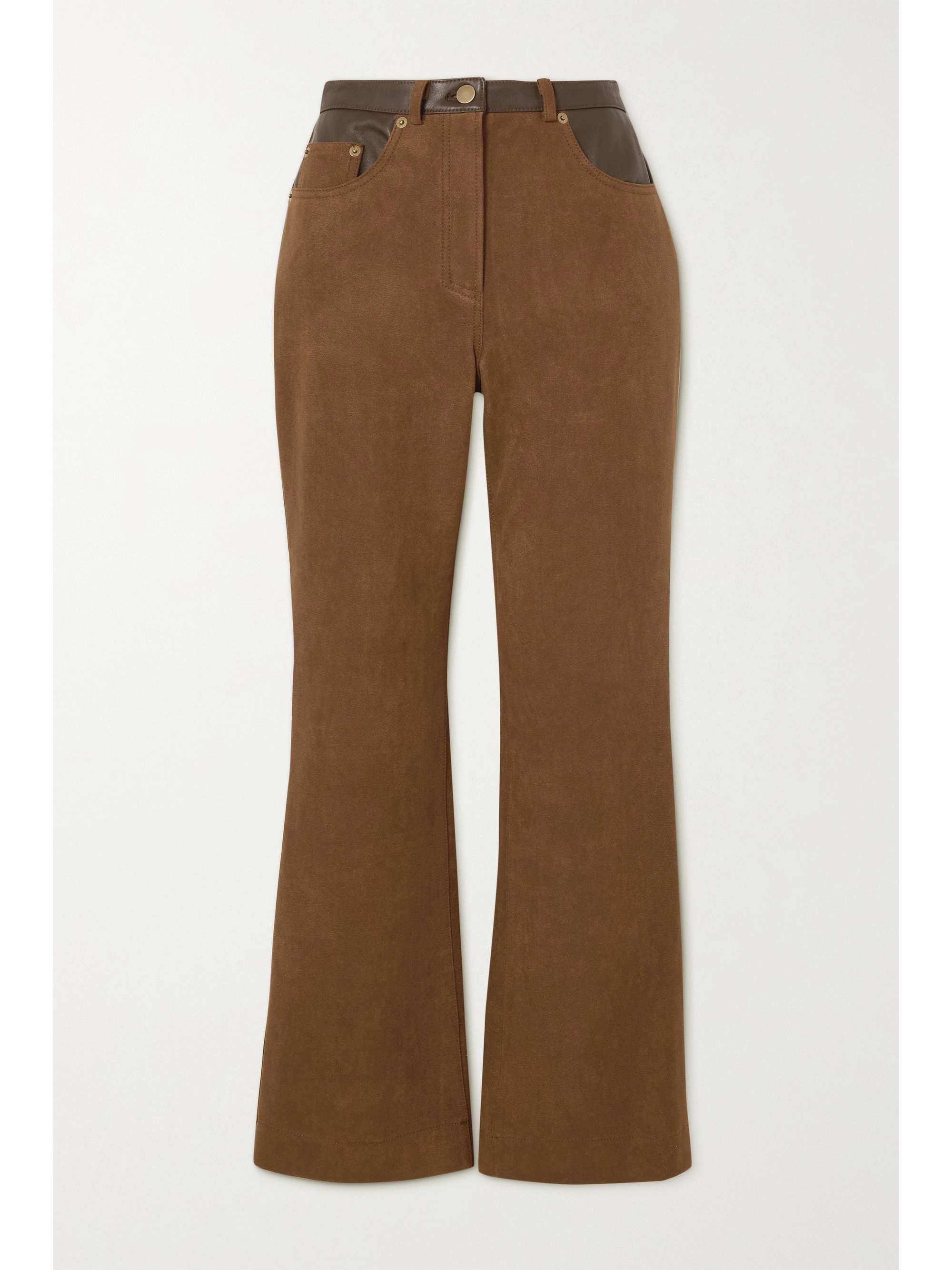 Brown Faux leather-trimmed faux suede 
