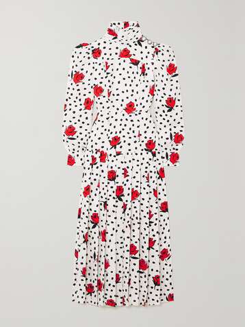 ALESSANDRA RICH Pleated printed silk-jacquard midi dress