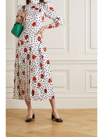 ALESSANDRA RICH Pleated printed silk-jacquard midi dress