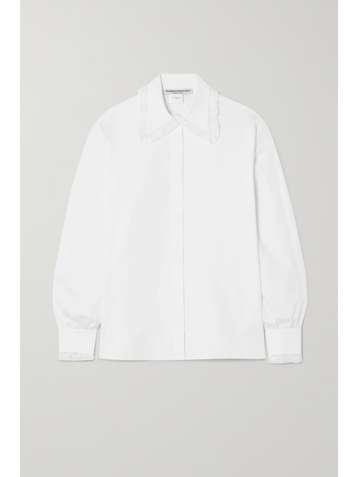 ALESSANDRA RICH Lace-trimmed cotton-poplin blouse