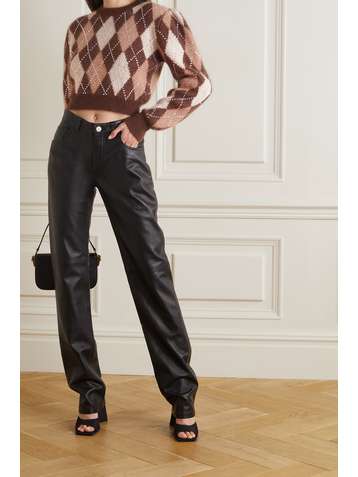 ALESSANDRA RICH Crystal-embellished argyle brushed mohair-blend sweater