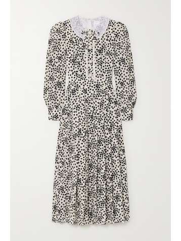 ALESSANDRA RICH Lace-trimmed floral-print silk crepe de chine midi dress