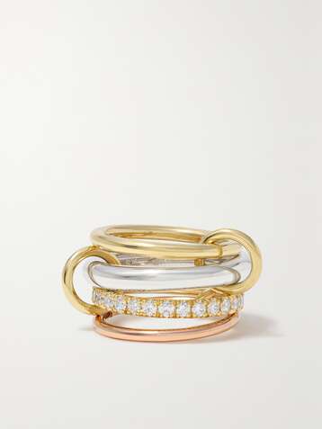 SPINELLI KILCOLLIN Janssen set of four 18-karat yellow and rose gold and sterling silver diamond rings