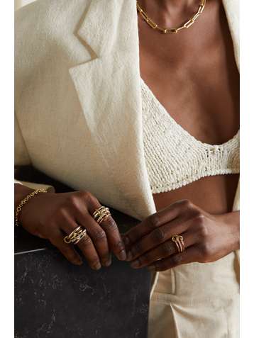 SPINELLI KILCOLLIN Janssen set of four 18-karat yellow and rose gold and sterling silver diamond rings