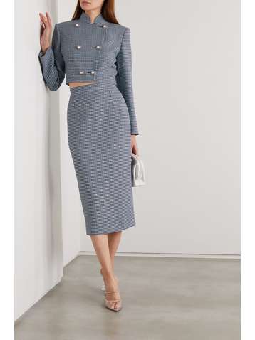 ALESSANDRA RICH Sequin-embellished houndstooth wool-blend midi skirt